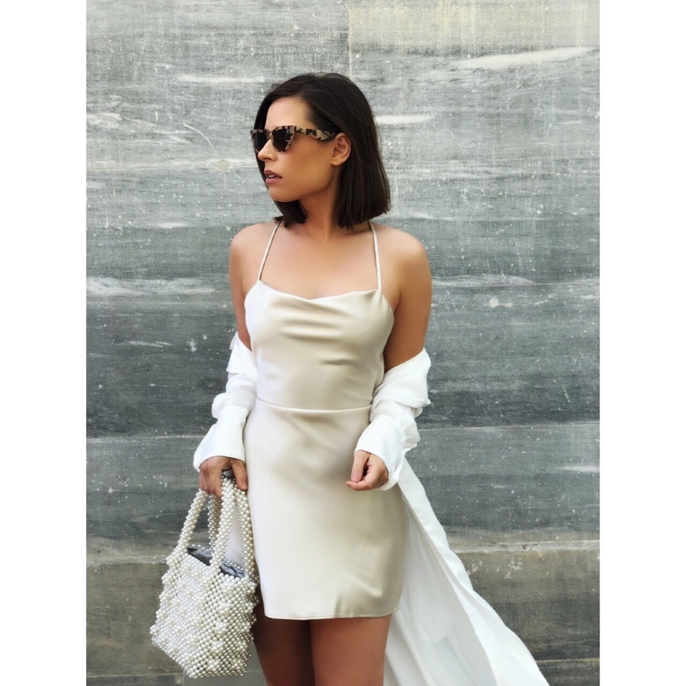 🆕Sansa Nude Satin Cowl Neck Dress